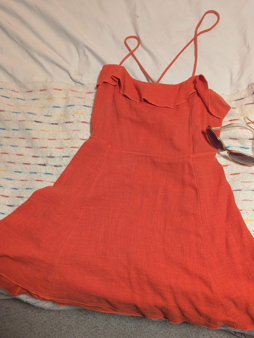 MAKE OFFER!! Free People - More Than a Mini Dress, Coral, Lace Up Back, Size L - Picture 2 of 10